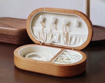 Hansimon Handmade Walnut Cherry Wood Jewelry Box, Small Earring Bracelet Necklace Organizer Jewelry Storage, Unique Wedding Gift