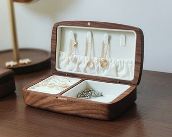 Boîte à bijoux faite main en bois de cerisier de noyer Hansimon, petite boucle d'oreille, bracelet, organisateur de collier, rangement de bijoux, cadeau d'anniversaire pour elle
