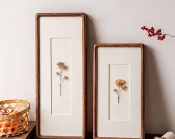 Marco de fotos de madera maciza de nogal y teca, ideal para guardar recuerdos de viaje, mapas, entradas y flores prensadas. Marco de galería largo y estrecho.