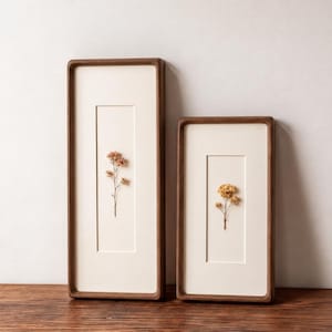 Photo Booth Strip Frame, Solid Walnut or Teak Long Narrow Picture Frame for Travel Tickets, Maps & Pressed Flowers, Custom Mat