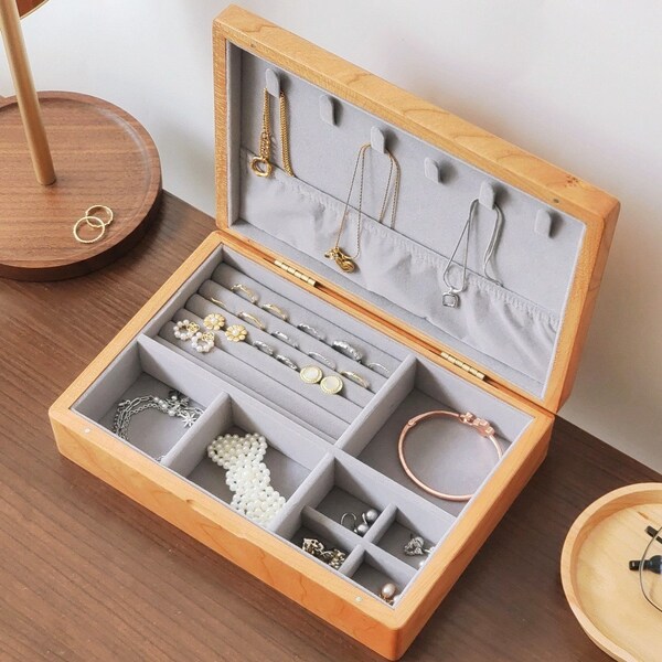 Hansimon Solid Wood Jewelry Box, Large Jewelry Storage, Bracelet Necklace Rings Earrings Watch Storage Organizer, Unique Wedding Gift