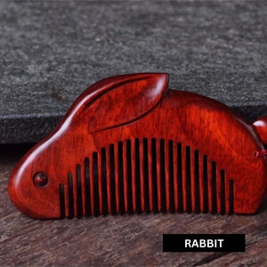 Solid Wood Bunny Rabbit Tassel Comb Carved Retro Rosewood Hair Accessories Gift for Her