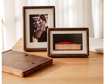 COOKIES- HSH Solid Wood Picture Frame, Rustic Walnut Teak Beechwood  Photo Frame, Size from 3" to 10" , Craft Hardwood Frame