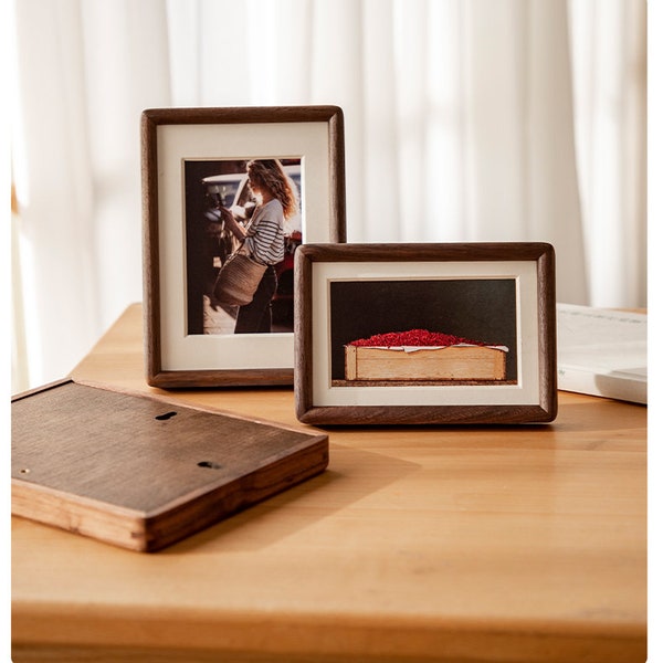 COOKIES- HSH Solid Wood Picture Frame, Rustic Walnut Teak Beechwood  Photo Frame, Size from 3" to 10" , Craft Hardwood Frame