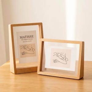 Solid Beechwood Floating Picture Frame, Self Standing Tabletop Photo Frame for Photos, Tickets & Pressed Flowers, 4x6 to 8x10
