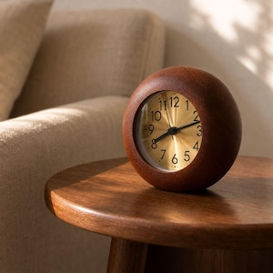 Solid Wood Alarm Clock: Quiet Analog Design (Night Light & Snooze)