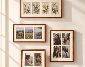 4x6 Collage Picture Frame for 2, 3 or 4 Photos, Solid Walnut Teak Beech Wood Family Photo Frame, Wedding Anniversary Gallery Wall
