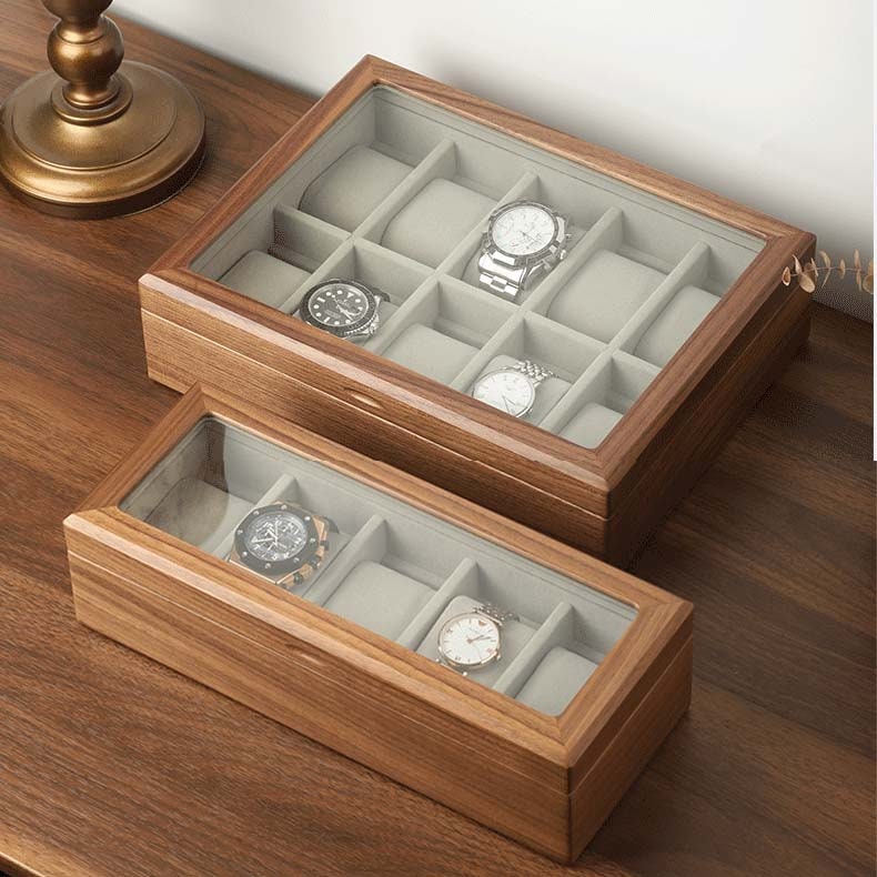 Mimifly Wood Watch Box, Watch Storage Case Holder Watch Organizer with  Glass Display Lid for Men and Women, 5 Slots