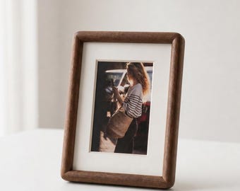 Marco de fotos de madera maciza con paspartú, marco de madera de nogal, teca o haya, marco de fotos para pared tipo galería, paspartú personalizado para mesa y pared.