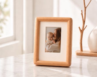 Marco de fotos de madera maciza con paspartú, marco de fotos de nogal, teca y haya para fotos familiares, de bebés y mascotas, para colocar sobre una mesa o en la pared.