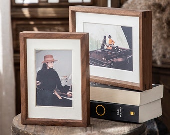 BLESS- HSH Solid Wood Picture Frame Rustic Walnut Wood Photo Frame Set Size from 6" to 20" Hardwood Frame Anniversary Engagement  Gift