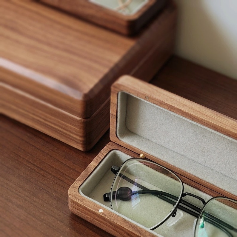 Étui à lunettes en bois massif Hansimon, bois de noyer, boîte à lunettes en bois dur, porte-lunettes rétro image 5