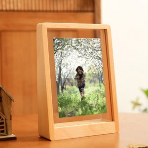 INICIO Marco de fotos de madera de haya maciza, tamaño de 6 a 10, marco de fotos rústico de madera dura de pie transparente, regalo de aniversario de inauguración de la casa imagen 5