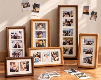 Marco de fotos instantáneo para Instax Mini e impresiones estilo Polaroid, marco de rejilla de madera maciza para 2, 3 o 5 fotos, ideal para colgar en la pared o colocar sobre una mesa.