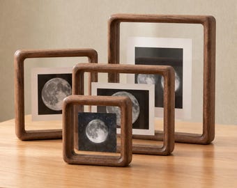 MOON- HSH Marco de fotos de nogal macizo, tamaños de 4" a 10", marco de fotos rústico de madera dura transparente con soporte, regalo de inauguración de casa