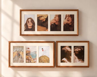Marco de fotos de 4x6 con múltiples aberturas, marco de collage de madera maciza para 2-4 fotos, nogal, teca y haya / GATHER