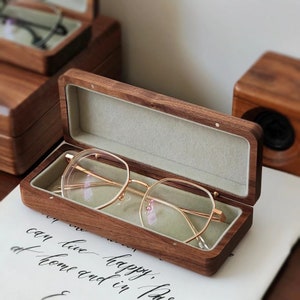 Étui à lunettes en bois massif Hansimon, bois de noyer, boîte à lunettes en bois dur, porte-lunettes rétro image 1