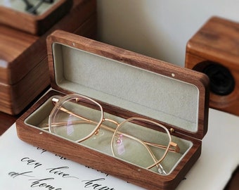 Hansimon Solid Wood Glasses Case Walnut Wood Hardwood Eyeglasses Box Spectacle Retro Eyeglass Holder