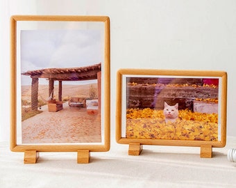 COEUR - cadre photo HSH noyer massif hêtre, taille de 3" à 8", cadre photo rustique en bois dur sur pied transparent, cadeau de pendaison de crémaillère