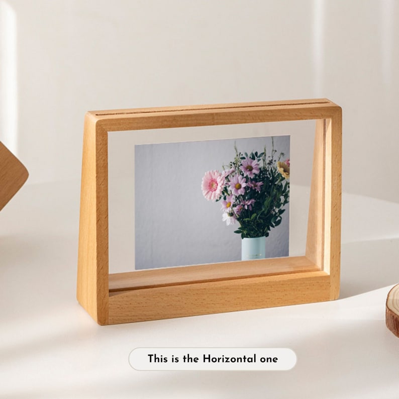 HOME Solid Beechwood Photo Frame, Size from 6 to 10 , Transparent Standing Hardwood Rustic Picture Frame, Housewarming Anniversary Gift Horizontal