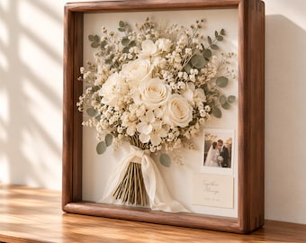 Caja de recuerdos para flores de boda, marco de madera maciza de 5 cm de profundidad para ramos, expositor para conservar ramos de novia, caja de recuerdos para flores secas.