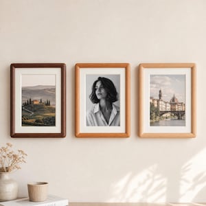 Massief houten fotolijst met passe-partout, fotolijst walnoot teak beuken, echt houten lijst voor fotowand, woondecoratie