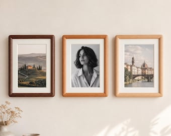 Marco de fotos de madera maciza con paspartú, marco de fotos de nogal, teca y haya, marco de madera auténtica para pared de galería, decoración del hogar