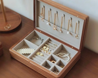 Hansimon  Solid Wood Jewelry Box, Large Jewelry Storage, Bracelet Necklace Rings Earrings Watch Storage Organizer, Wedding Graduation Gift