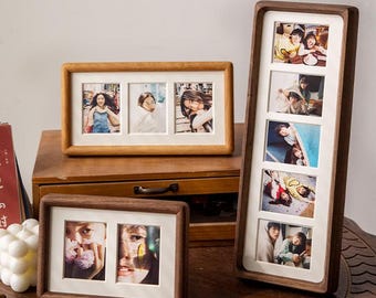 Instant-fotolijst voor polaroid en Instax 4,6 x 6,2 cm - massief houten rasterdisplay in 3 stijlen en maten - fotolijst voor galerijwand en tafelblad