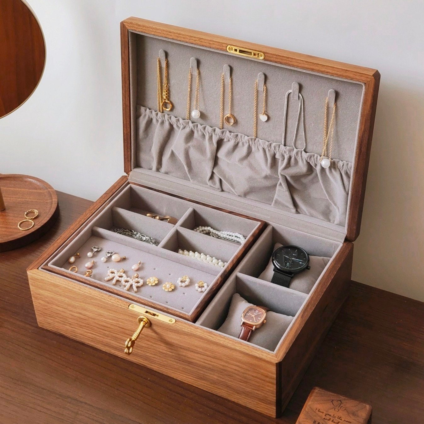 36-Slot Ring Box Organizer With Glass Top – Jewelry Display Case & Storage Tray