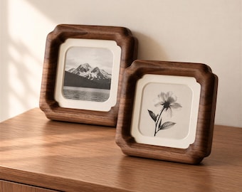 Marco de fotos de estilo vintage: marco de madera maciza de nogal y teca, marco de fotos de madera inspirado en el estilo vintage, marco para recuerdos familiares.