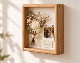 Solid Wood Memory Shadow Box, 1" or 2" Deep Keepsake Display Frame for Photos, Tickets, Wedding Mementos, Medals & Small Treasures