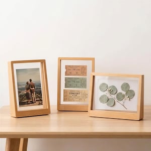 Solid Wood Trapezoid Photo Frame – Self Standing Double Sided Display for Photos, Tickets, Cards & Keepsakes – 4x6 to 8x10