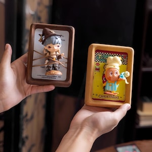 Curio Frame – Solid Walnut & Teak Wood Mini Figure Display Frame, Collectible Toy Display Case, Small Keepsake Shadow Box Decor
