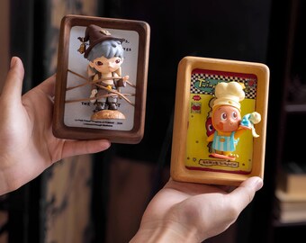 Vitrina – Marco de exhibición de minifiguras de madera maciza de nogal y teca, vitrina para juguetes coleccionables, pequeña caja de recuerdos decorativa