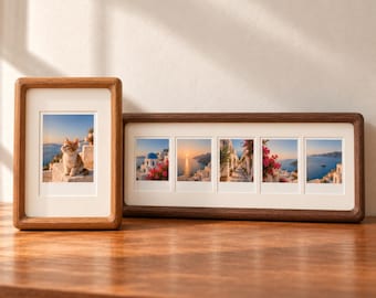 Instax Square Photo Frame, Solid Wood Multi Opening Frame for 1, 2, 3 or 5 Photos, Walnut or Teak Picture Frame, Gift for Memories
