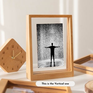 MAISON Cadre photo en bois de hêtre massif, taille de 6 à 10 pouces, cadre photo rustique en bois dur sur pied transparent, cadeau d'anniversaire de pendaison de crémaillère Vertical