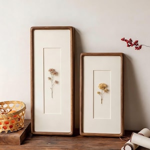 Solid Walnut & Teak Wood Photobooth Strip, Travel Memory Frame, Display for Maps, Tickets, Pressed Flowers - Long Narrow Gallery Frame