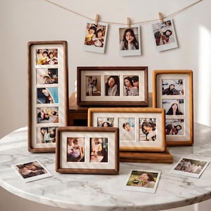 Cornice per foto istantanee per Polaroid e Instax 4,6x6,2 cm - Espositore a griglia in legno massello in 3 stili e dimensioni - Cornice per foto da parete e da tavolo