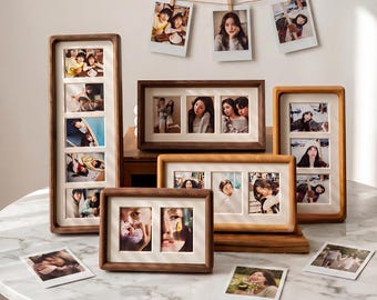 Marco de fotos instantáneo para Polaroid e Instax de 4,6 x 6,2 cm - Rejilla de madera maciza en 3 estilos y tamaños - Marco de fotos de galería para pared y sobremesa