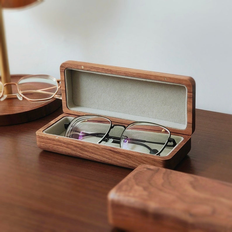 Étui à lunettes en bois massif Hansimon, bois de noyer, boîte à lunettes en bois dur, porte-lunettes rétro image 3