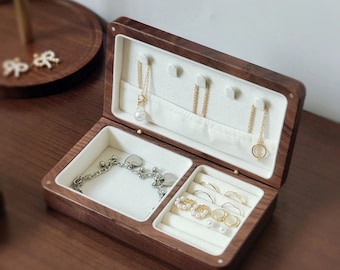 Hansimon Handmade Walnut Cherry Wood Jewelry Box Small Earring Bracelet Necklace Organizer Jewelry Storage Birhtday Gift for Her
