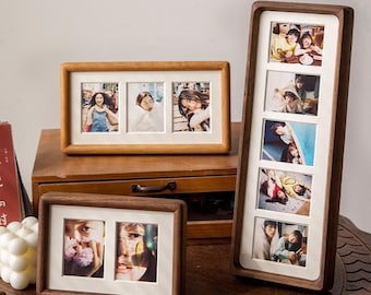 Cornice per foto istantanee per Polaroid e Instax 4,6x6,2 cm - Espositore a griglia in legno massello in 3 stili e dimensioni - Cornice per foto da parete e da tavolo