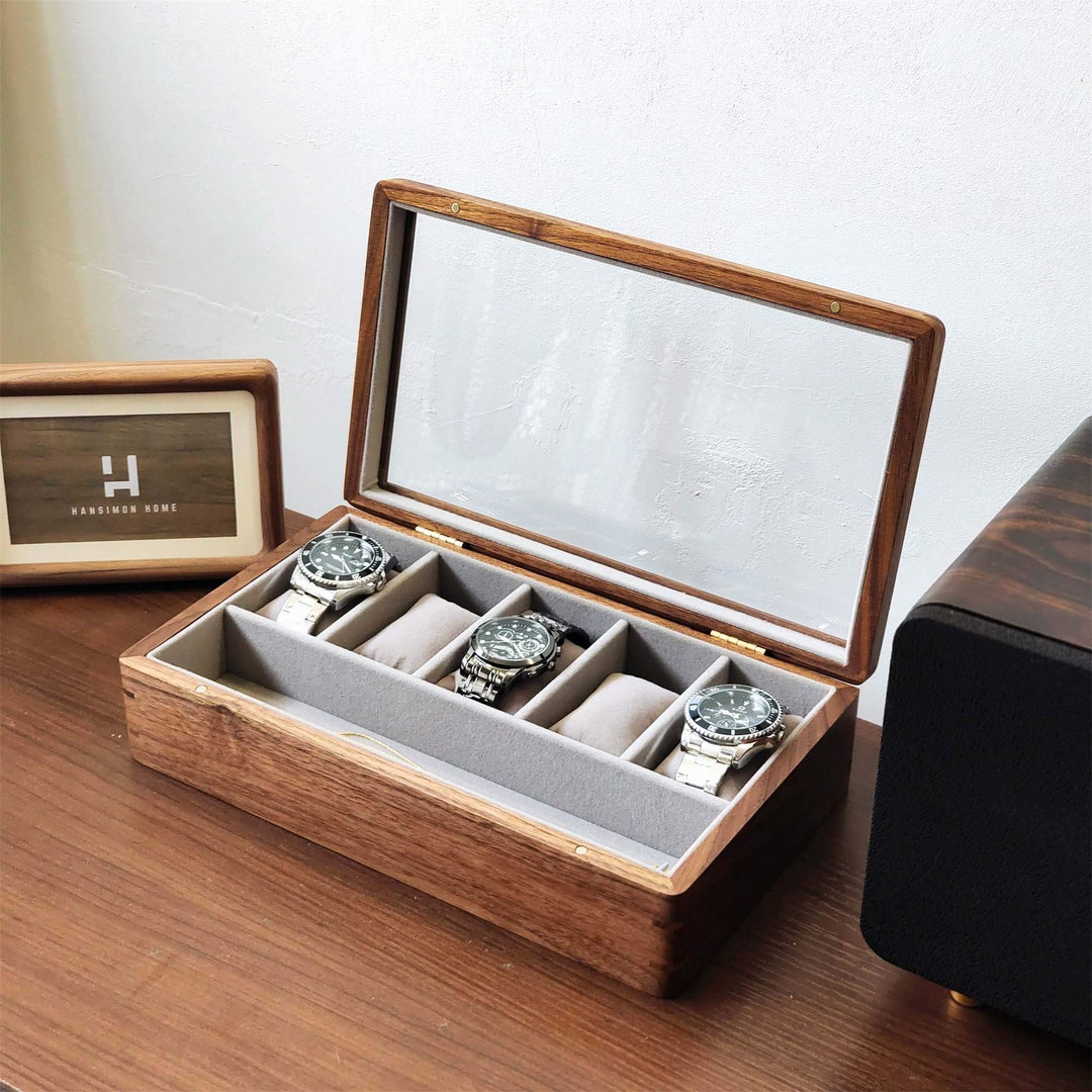 Hansimon Solid Wood Watch Box Walnut Wood Watch Holder Watch Etsy