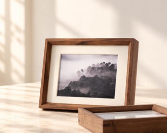 Marco de fotos de madera maciza, marco de fotos de nogal, teca o haya, marco moderno de mesa o pared, paspartú personalizado, de 4x6 a 16x20 pulgadas.