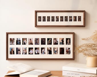 Multi Photo Grid Frame, 10 or 20 Photo Display, Solid Walnut Beech Wood Frame, Family Baby Anniversary Memory Collage Frame