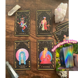 CARTAS DE TAROT, ESCRITORIO DE CARTAS DE TAROT, BARAJA DE TAROT, JUEGO DE REGALO DE CARTAS DE TAROT, NAIPES, 78 CARTAS DE TAROT, TAROT HOLOGRÁFICO DE LÁMINA DE ARCOÍRIS, REGALO PARA JUGADORES