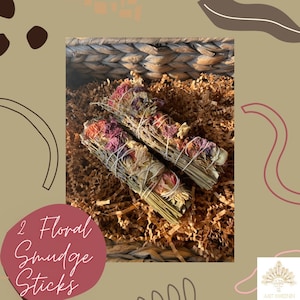 Floral smudge stick bundle, sage bundle for ceremony, meditation altar, home energy cleansing, Wicca Smudge stick, lavender