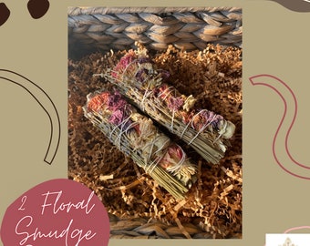 Floral smudge stick bundle, sage bundle for ceremony, meditation altar, home energy cleansing, Wicca Smudge stick, lavender