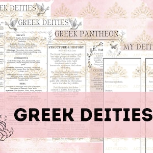 Greek Deities Digital Grimoire Pages, Printable BOS Witch Journal Pages, Digital Grimoire Pages, Book of Shadows,  Wiccan Mythology